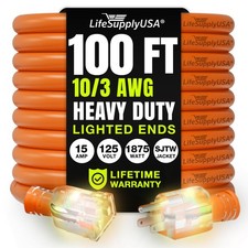 100ft Outdoor/Indoor Extension Cord 10/3 Gauge Ultra Heavy Duty 3 Prong SJTW,...