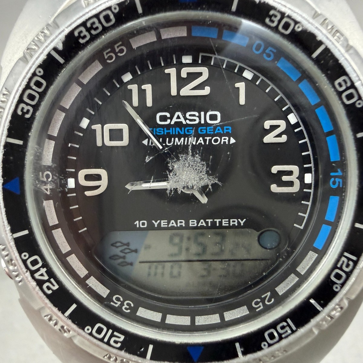 Casio Fishing Gear Watch Men 40mm Black Dial Steel Analog Digital