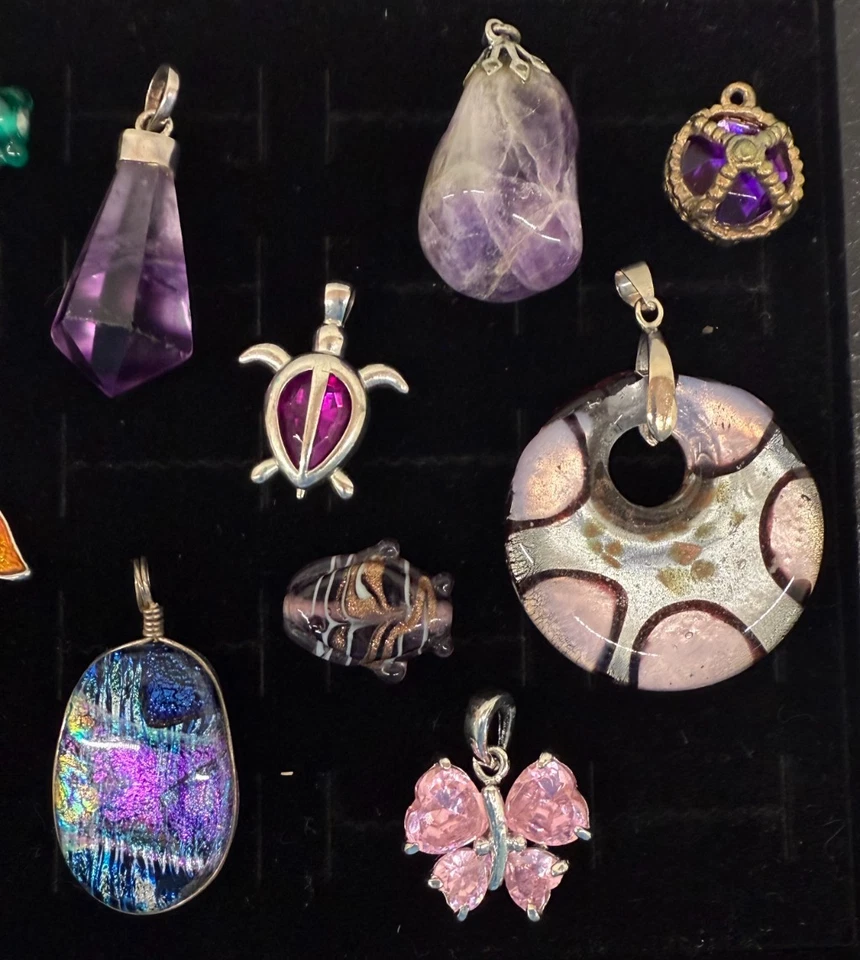 16 шт. смешанный лот кулонов с подвесками эмаль стекло кисточки драгоценные камни рыба цветок уникальный - Изображение 4 из 4