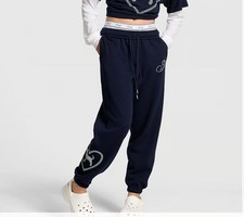 Victoria's Secret PINK Ivy Fleece Campus Sweatpants.Medium. Blue