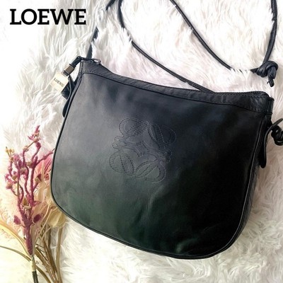 LOEWE Nappa Leather Anagram Logo Black Shoulder Bag Crossbody Authentic