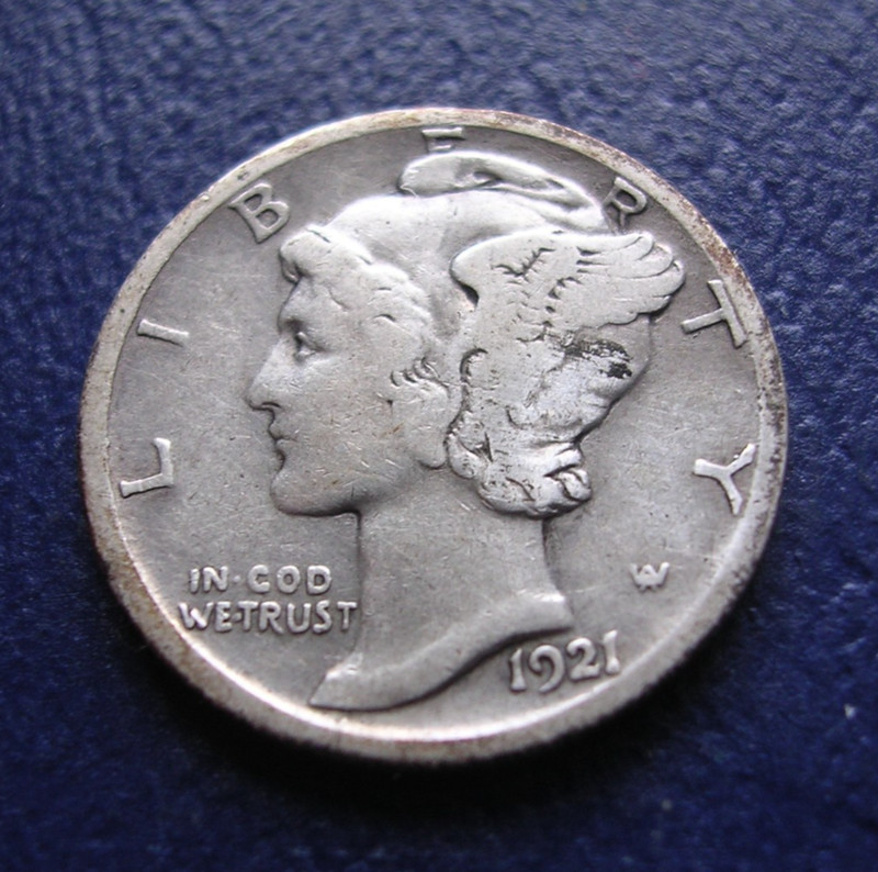 1921-D SOLID FINE KEY-DATE MERCURY DIME