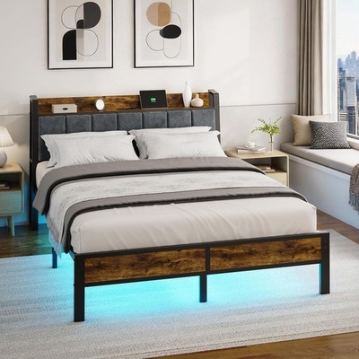 Modern Farmhouse Queen Platform Bed In Alabaster And Honey No Box Springs