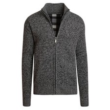 Mens Fleece Lined Full Zip Mock Neck Sweater Jacket Acrylic Blend Winter Coat