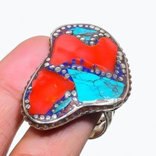 Red Coral Turquoise Adjustable Ring Handmade Boho Tibetan Nepali Jewelry NR 3392