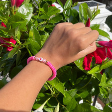 Cute, Pink bracelet with I 3 U letters, Handmade Clay Bead Bracelet