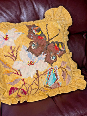 Expertly Handmade Vintage Embroidered Pillow Lot. Medium to Oversized (5)