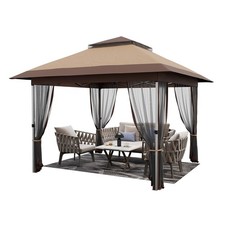 Garvee 12'x12' Pop-up Gazebo Double Roof Canopy Tent w/ Mosquito Netting Khaki
