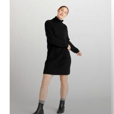 NWT Quince Mongolian Cashmere Turtleneck Midi in Black Sweater Dress Sz M #98