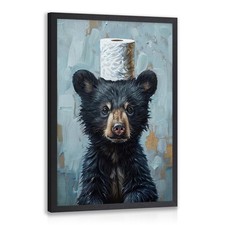 Funny Bathroom Wall Art, Black Bear Wall Decor, Cute Animal Canvas Painting, ...