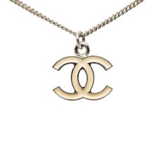 Chanel Coco Mark Metal Pendant Necklace Women Silver One Size