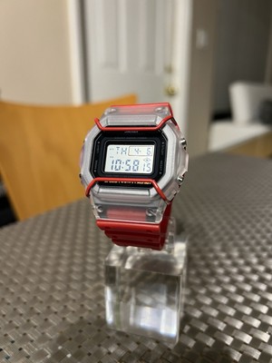Gshock DW5600 Mod Custom Skmei Watch Clear Frosted / Red & Travel Case