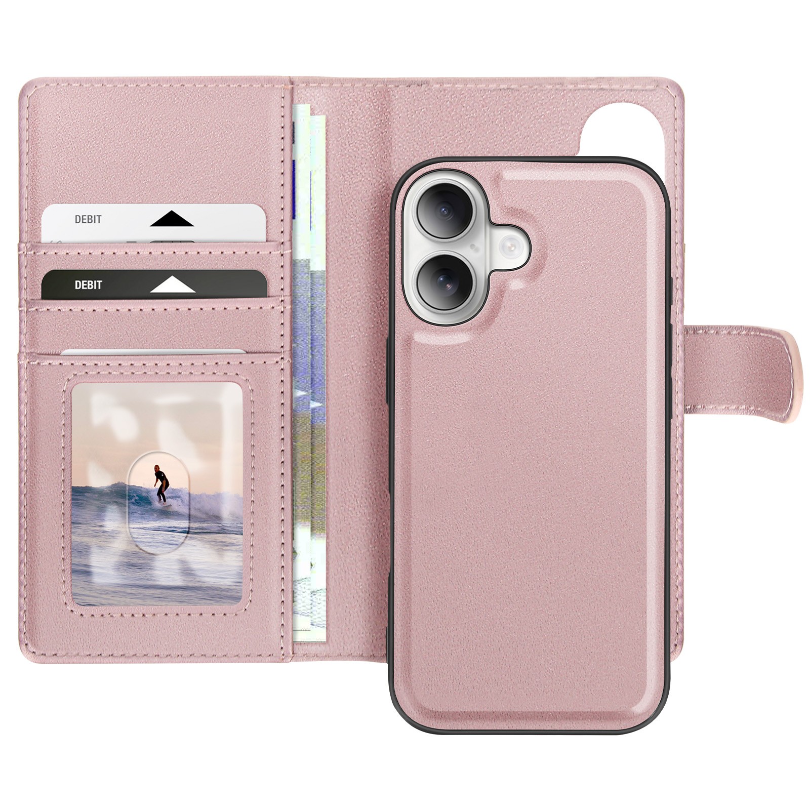 Coque iPhone 16 Mayaxess amovible couleur rose champagne élégante
