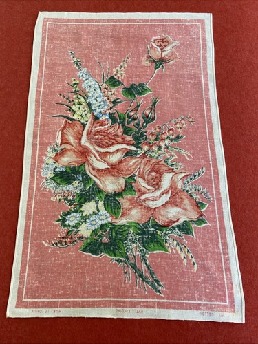 Vintage Cotton Tea Towel Floral Bouquet Pink Rose Pattern Kitchen Dish Art Gift - Foto 15 di 16