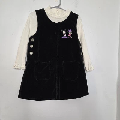 Juego de 4T de cuello alto de pana negra vintage Disney Mickey Minnie Mouse - Imagen 1 de 4