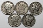 Mercury Silver Dimes 5 Different Date