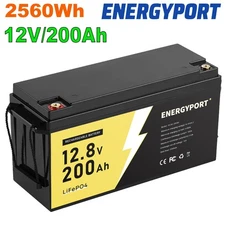 12V 200AH 2560Wh LiFePO4 Lithium Battery BMS Deep Cycle For Home RV Solar Panel