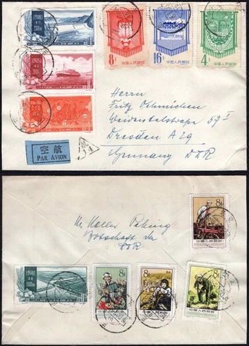 China 1958 cover 3x compl.sets Michel #354-364 one set first day cxl to Germany
