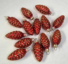 13 Vintage Pinecone Christmas Ornaments Blown Glass Red Gold Accents 2.5"