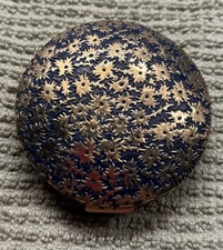 Vintage Blue and Gold Compact with Floral Niello Decoration 