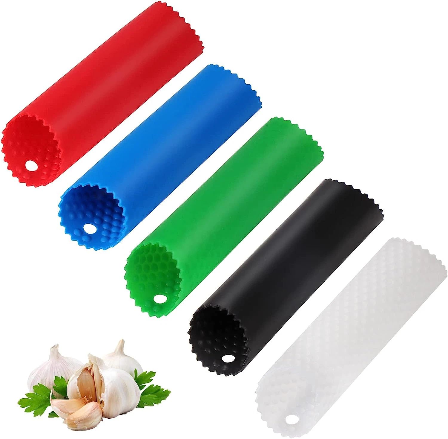 Garlic Peeler Skin Remover Roller Tool, Silicone Tube for Easy Peeling (5 Colors