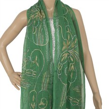Sanskriti Vintage Dupatta Long Stole Pure Chiffon Silk Green Hand Beaded Scarves