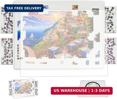 BuilderButler Lightweight 1500 Pieces Rotating Puzzle Board with 4 Sliding Drawe