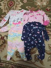Baby Girls Sz Newborn Lot Of 4 Cotton Sleepers