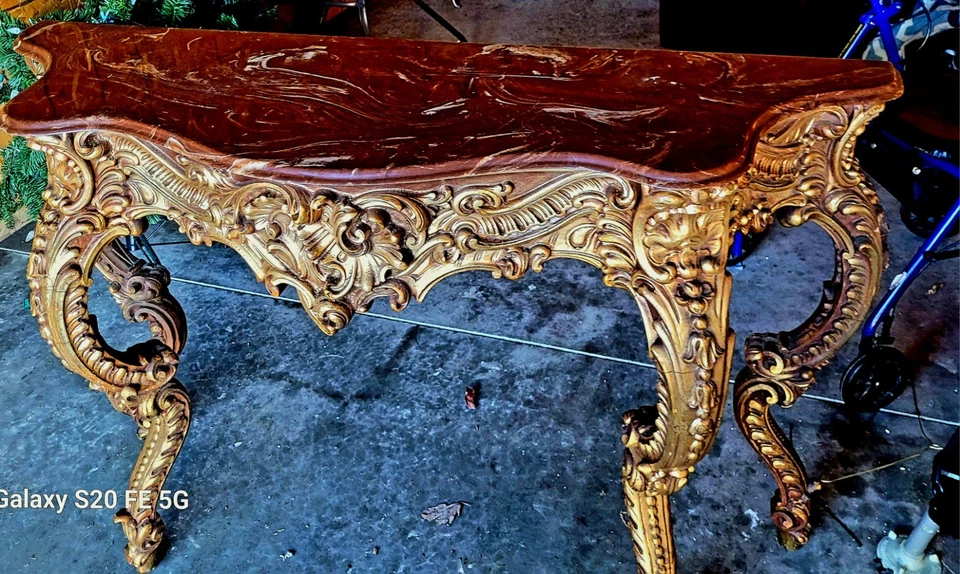 控制台桌 - 镀金巴洛克洛可可意大利大理石上衣 — 第 3/4 张图片