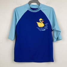 Boys Neff Swim Shirt 3/4 Sleeve Rash Guard Size Large 10/12 Blue With Duck