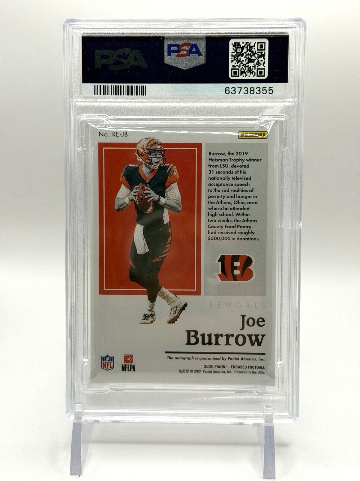 2020 Panini Encased Joe Burrow Rookie Endorsements Sapphire /35 PSA 9 Auto 10 view 3