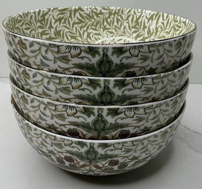 4 Morris & Co.  Cereal Bowls with Gold Rim Strawberry Thief 6 3/4  X 3  New