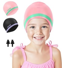 2 Pack Kids Swim Cap for Girls Boys Age 8-15, Waterproof Swim Cap Kids Durabl...