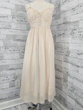 H & M Gathered Waist Sleeveless Ruffle Midi Dress Womens 12 Cream Peach