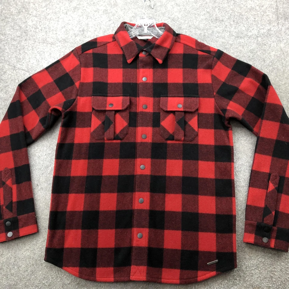 Camisa Chaqueta Smartwool Para Hombre Mediana Roja Negra Búfalo A Cuadros Lana A Presión SM00122 Foto 2 de 4