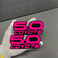 Pink COYOTE 5.0 Emblem Badges On Black Fender Angry Aggressive Racing