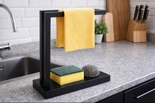 Modern Black Kitchen Sponge & Dishcloth Holder Stand – Countertop Sink Organiser