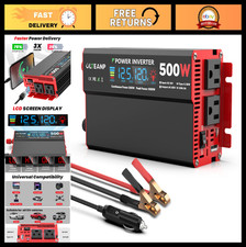 500W Power Inverter 12V DC to 120V AC, LCD Display, 2 AC Outlets, USB  Type-C P