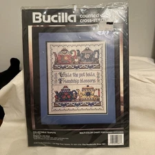 Bucilla ©1994~ COLLECTABLE TEAPOTS Counted Cross Stitch Kit #40887 ~ 11" x 14"
