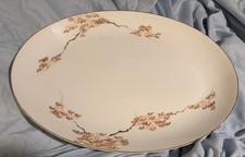 Fukagawa 905 Floral Oval Platter Hand Painted Porcelain White Pink Green Japan