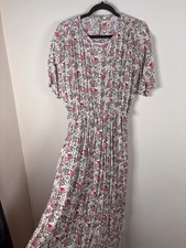 Vintage Dress UK 12 Floral Tea Midi Dress Micro Pleat Rose Print Floaty