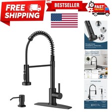 Matte Black Kitchen Faucet  Soap Dispenser - Pull Down Sprayer, Modern Design
