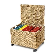 Trademark Innovations Rolling File Box Wicker 18"L x 15"W x 13.7"H, Natural 