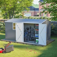 8'x12' Outdoor Metal Storage Shed with Floor Frame, Galvanized Steel Garden Shed