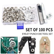 100Pcs Set Eyelet Punch Die Tool Leather Craft Banner Kit Eyelets Grommet Washer