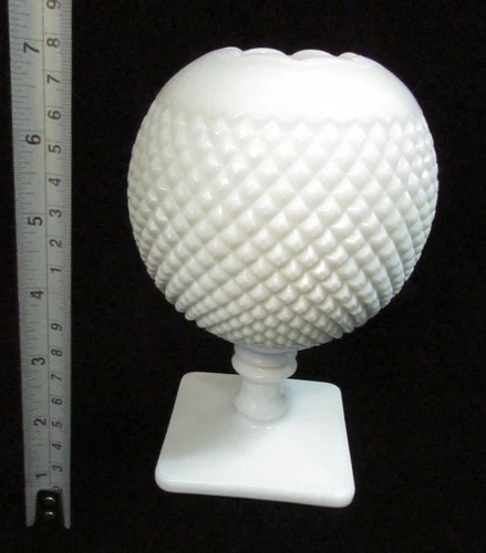 Vintage Westmoreland Diamond Point Hobnail Milk Glass  IVY BALL VASE on Pedestal