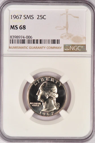 1967 SMS Washington Quarter NGC MS 68 SP68 Gem Coin 25C