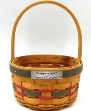 Longaberger Inaugural Basket USA 1997 Signed Small Brown Interwoven Red Green