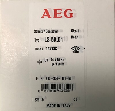 AEG LS5K.01E 3 Pole Contactor 7.5HP @ 480V, 25A W/ 24VAC COIL 