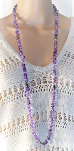 Vintage Genuine Amethyst Nugget & Sterling Silver Beads Necklace 40" Long - Picture 3 of 4